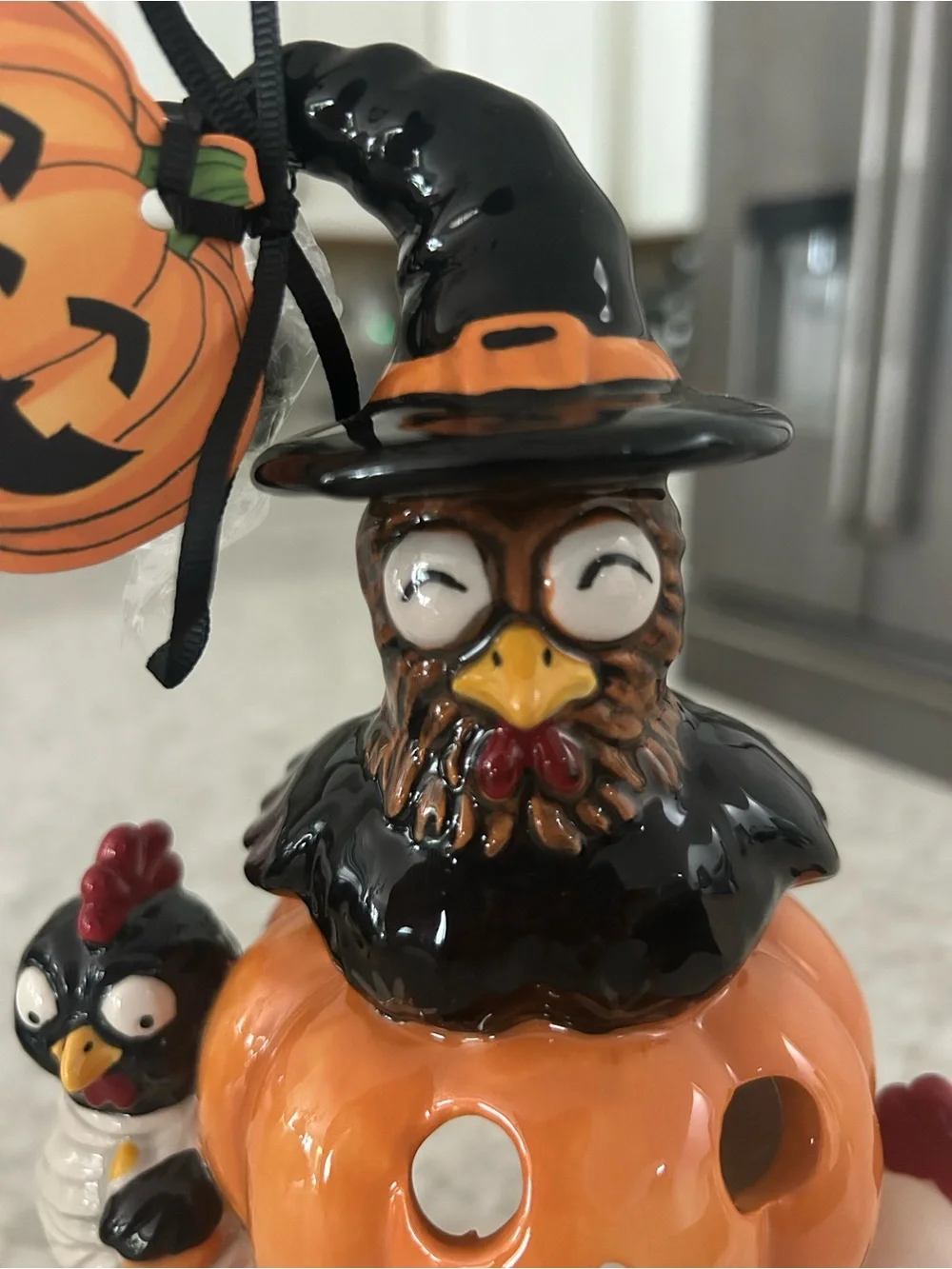 “New” Blue Sky Clayworks Halloween 'Chick or Treat' Pumpkin Stack Tea-light hldr